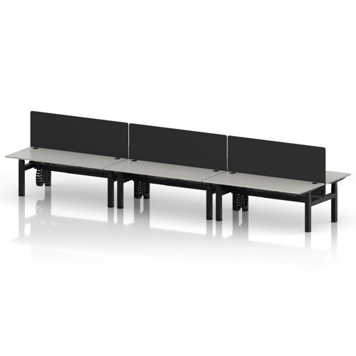 Air Back-to-Back 1800 x 800mm Height Adjustable 6 Person Office Bench Desk Dove Grey Top with Cable Ports Black Frame with Black Straight Screen