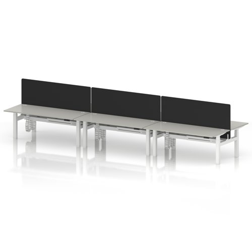 Air Back-to-Back 1800 x 800mm Height Adjustable 6 Person Office Bench Desk Dove Grey Top with Cable Ports White Frame with Black Straight Screen