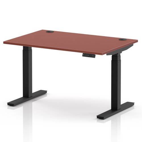 Air 1200 x 800mm Height Adjustable Office Desk Brick Red Top Cable Ports Black Leg