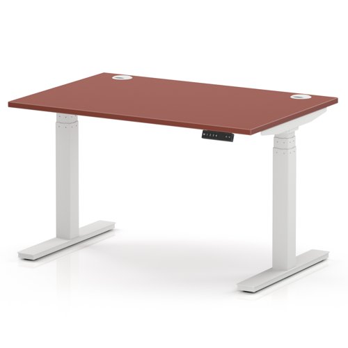 Air 1200 x 800mm Height Adjustable Office Desk Brick Red Top Cable Ports White Leg