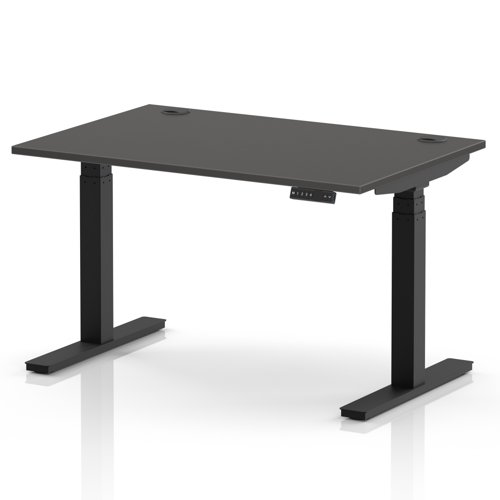 Air 1200 x 800mm Height Adjustable Office Desk Carbon Grey Top Cable Ports Black Leg