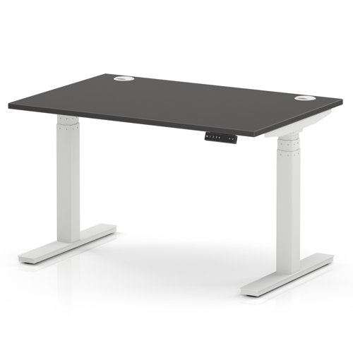 Air 1200 x 800mm Height Adjustable Office Desk Carbon Grey Top Cable Ports White Leg