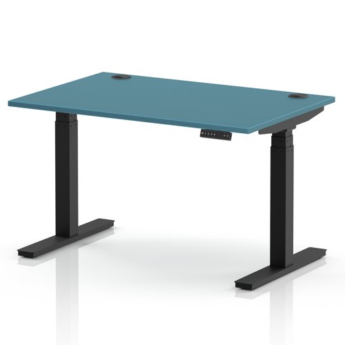 Air 1200 x 800mm Height Adjustable Office Desk Dark Teal Top Cable Ports Black Leg