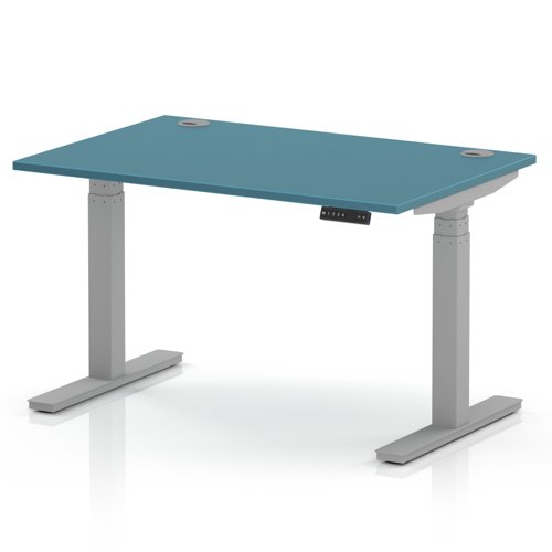 Air 1200 x 800mm Height Adjustable Office Desk Dark Teal Top Cable Ports Silver Leg