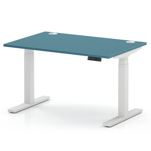 Air 1200 x 800mm Height Adjustable Office Desk Dark Teal Top Cable Ports White Leg