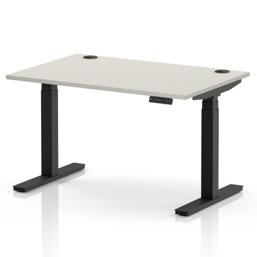Air 1200 x 800mm Height Adjustable Office Desk Dove Grey Top Cable Ports Black Leg