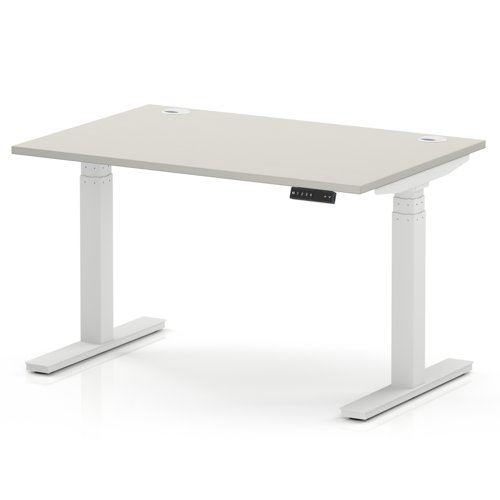 Air 1200 x 800mm Height Adjustable Office Desk Dove Grey Top Cable Ports White Leg