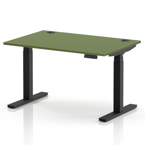 Air 1200 x 800mm Height Adjustable Office Desk Moss Green Top Cable Ports Black Leg