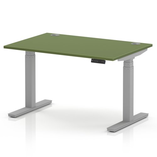 Air 1200 x 800mm Height Adjustable Office Desk Moss Green Top Cable Ports Silver Leg