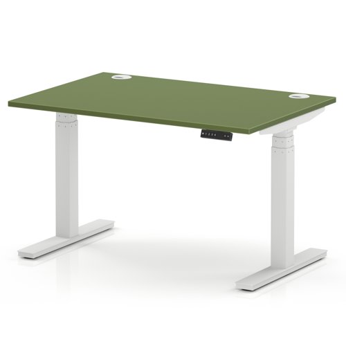 Air 1200 x 800mm Height Adjustable Office Desk Moss Green Top Cable Ports White Leg