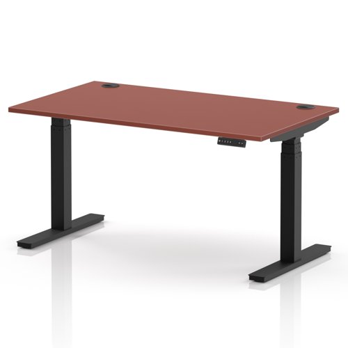 Air 1400 x 800mm Height Adjustable Office Desk Brick Red Top Cable Ports Black Leg