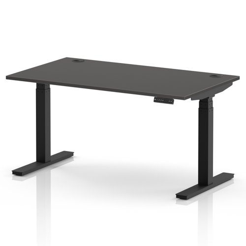 Air 1400 x 800mm Height Adjustable Office Desk Carbon Grey Top Cable Ports Black Leg