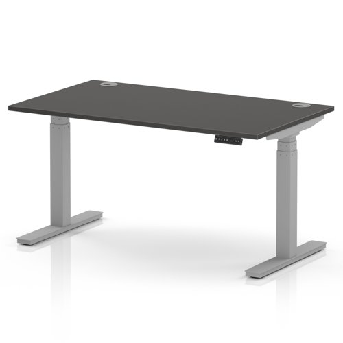 Air 1400 x 800mm Height Adjustable Office Desk Carbon Grey Top Cable Ports Silver Leg