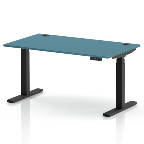 Air 1400 x 800mm Height Adjustable Office Desk Dark Teal Top Cable Ports Black Leg