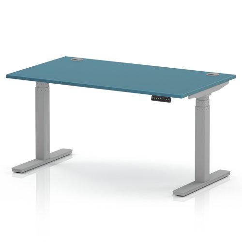Air 1400 x 800mm Height Adjustable Office Desk Dark Teal Top Cable Ports Silver Leg