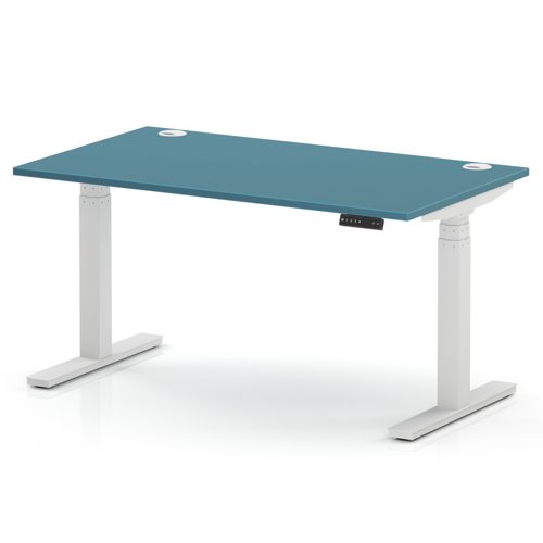Air 1400 x 800mm Height Adjustable Office Desk Dark Teal Top Cable Ports White Leg