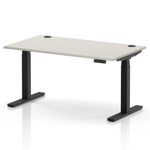 Air 1400 x 800mm Height Adjustable Office Desk Dove Grey Top Cable Ports Black Leg