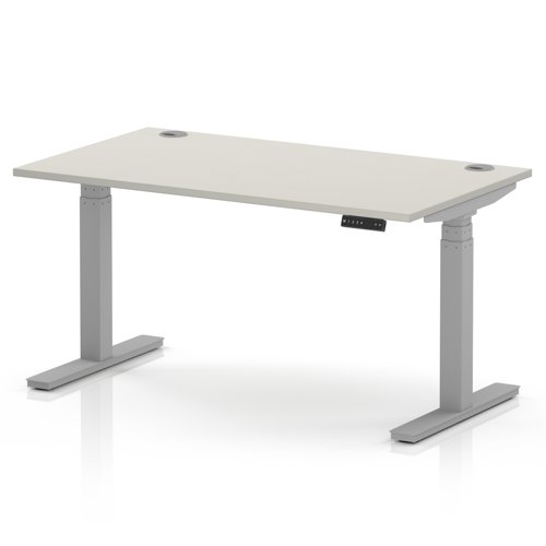 Air 1400 x 800mm Height Adjustable Office Desk Dove Grey Top Cable Ports Silver Leg