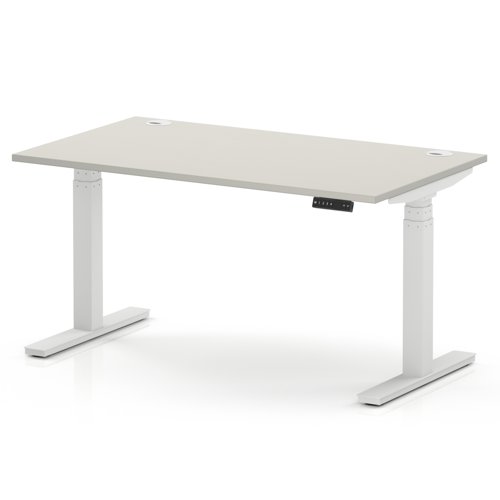 Air 1400 x 800mm Height Adjustable Office Desk Dove Grey Top Cable Ports White Leg