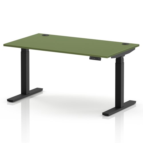 Air 1400 x 800mm Height Adjustable Office Desk Moss Green Top Cable Ports Black Leg