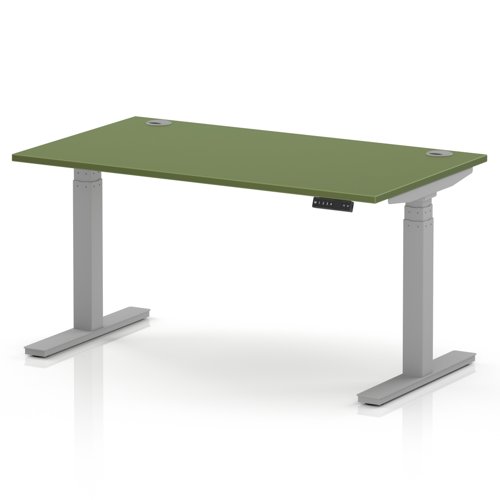 Air 1400 x 800mm Height Adjustable Office Desk Moss Green Top Cable Ports Silver Leg