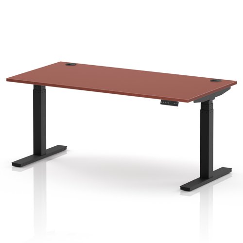 Air 1600 x 800mm Height Adjustable Office Desk Brick Red Top Cable Ports Black Leg