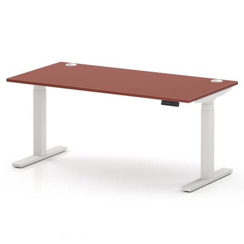 Air 1600 x 800mm Height Adjustable Office Desk Brick Red Top Cable Ports White Leg