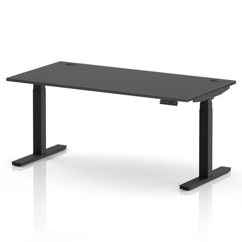 Air 1600 x 800mm Height Adjustable Office Desk Carbon Grey Top Cable Ports Black Leg