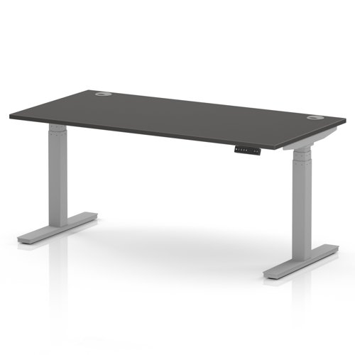Air 1600 x 800mm Height Adjustable Office Desk Carbon Grey Top Cable Ports Silver Leg