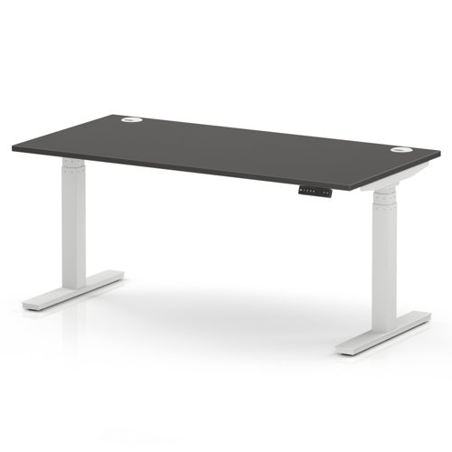 Air 1600 x 800mm Height Adjustable Office Desk Carbon Grey Top Cable Ports White Leg