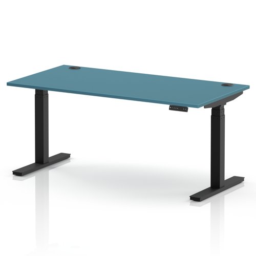 Air 1600 x 800mm Height Adjustable Office Desk Dark Teal Top Cable Ports Black Leg