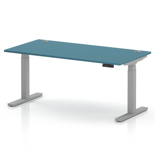 Air 1600 x 800mm Height Adjustable Office Desk Dark Teal Top Cable Ports Silver Leg