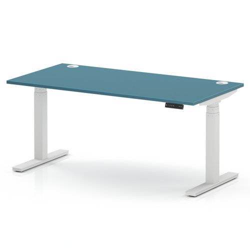 Air 1600 x 800mm Height Adjustable Office Desk Dark Teal Top Cable Ports White Leg