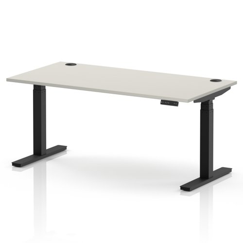 Air 1600 x 800mm Height Adjustable Office Desk Dove Grey Top Cable Ports Black Leg