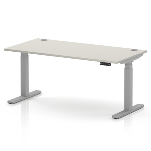 Air 1600 x 800mm Height Adjustable Office Desk Dove Grey Top Cable Ports Silver Leg