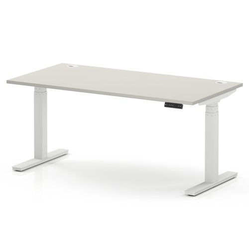 Air 1600 x 800mm Height Adjustable Office Desk Dove Grey Top Cable Ports White Leg