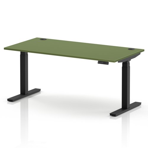 Air 1600 x 800mm Height Adjustable Office Desk Moss Green Top Cable Ports Black Leg