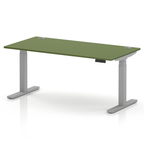 Air 1600 x 800mm Height Adjustable Office Desk Moss Green Top Cable Ports Silver Leg