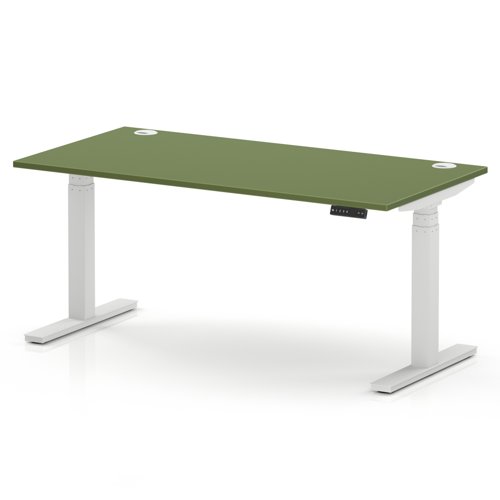Air 1600 x 800mm Height Adjustable Office Desk Moss Green Top Cable Ports White Leg