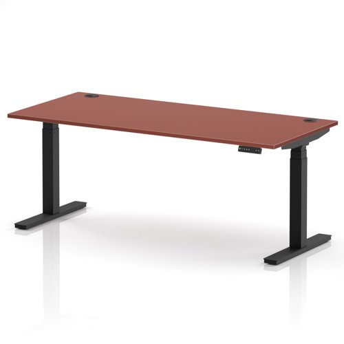 Air 1800 x 800mm Height Adjustable Office Desk Brick Red Top Cable Ports Black Leg