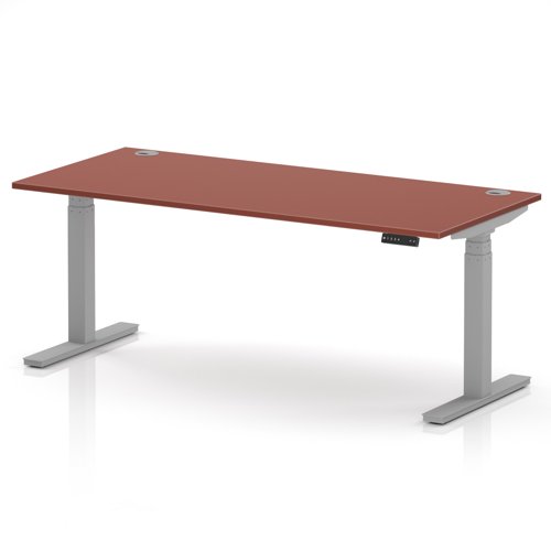 Air 1800 x 800mm Height Adjustable Office Desk Brick Red Top Cable Ports Silver Leg