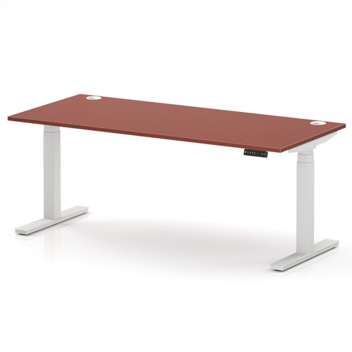 Air 1800 x 800mm Height Adjustable Office Desk Brick Red Top Cable Ports White Leg
