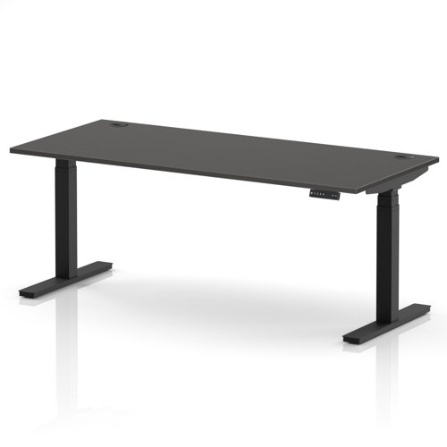 Air 1800 x 800mm Height Adjustable Office Desk Carbon Grey Top Cable Ports Black Leg