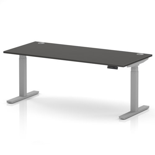 Air 1800 x 800mm Height Adjustable Office Desk Carbon Grey Top Cable Ports Silver Leg