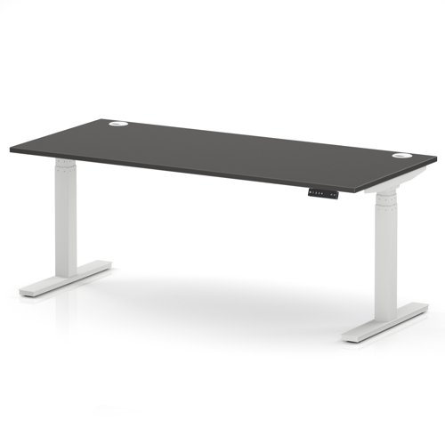Air 1800 x 800mm Height Adjustable Office Desk Carbon Grey Top Cable Ports White Leg