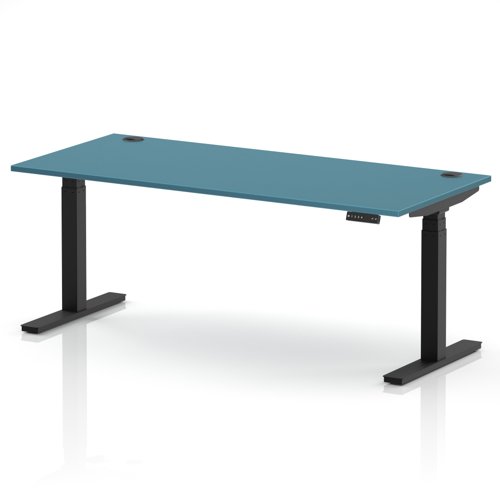 Air 1800 x 800mm Height Adjustable Office Desk Dark Teal Top Cable Ports Black Leg