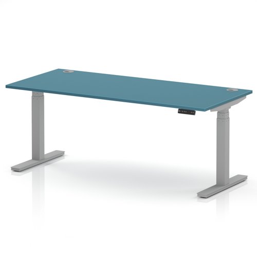 Air 1800 x 800mm Height Adjustable Office Desk Dark Teal Top Cable Ports Silver Leg