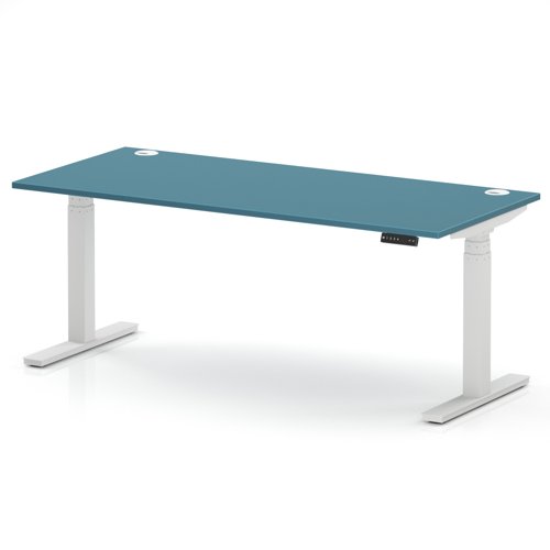 Air 1800 x 800mm Height Adjustable Office Desk Dark Teal Top Cable Ports White Leg