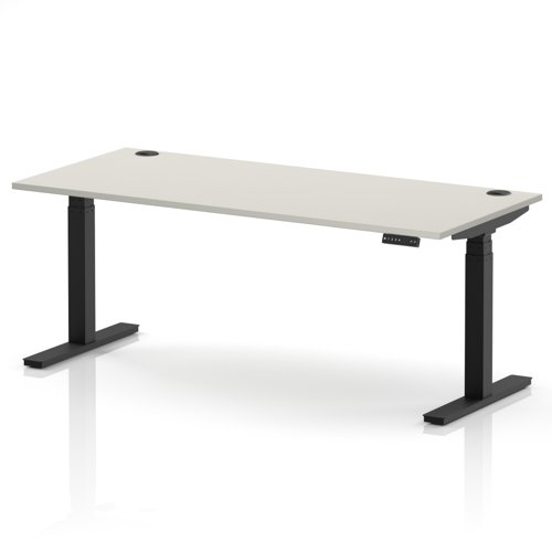 Air 1800 x 800mm Height Adjustable Office Desk Dove Grey Top Cable Ports Black Leg