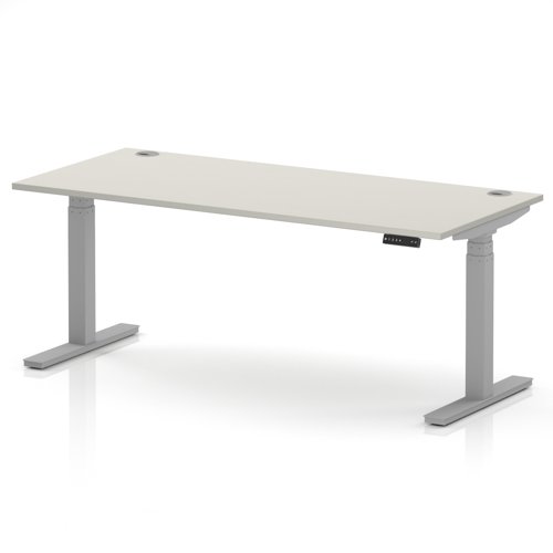Air 1800 x 800mm Height Adjustable Office Desk Dove Grey Top Cable Ports Silver Leg